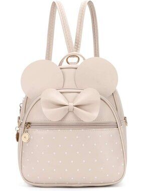Women Girls Khaki Mini Backpack Cute Bowknot Convertible Shoulder Bag